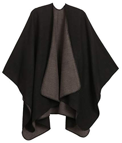 Sakkas 1930 - Mari Frauen Reversible Large Poncho Shawl Wrap Schal Cape Ruana Blanket - Schwarz - OS von Sakkas
