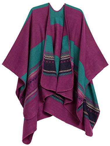 Sakkas 1930 - Mari Frauen Reversible Large Poncho Shawl Wrap Schal Cape Ruana Blanket - Violet Turquoise - OS von Sakkas