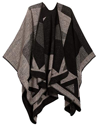 Sakkas 1930 - Mari Womens Reversible Large Poncho Shawl Wickelschal Cape Ruana Blanket - TetrisBlackWhite - OS von Sakkas
