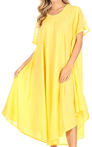 Sakkas 1931 - INES Cotton Everyday Essentials Kaftan Kleid mit Flügelärmeln Kaftan Cover Up - Gelb - OS von Sakkas