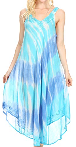 Sakkas 19317 - Liz Womens Maxi Lose ärmelloses, sommerliches Trägerkleid mit Überzugskaftan - TurqRoyalB - OS von Sakkas