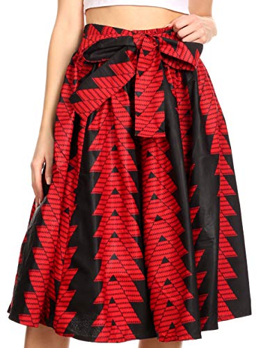 Sakkas 19421 - AMA Damen Vintage Circle African Ankara Print Midi-Rock mit Taschen - 114-RedBlack - OS von Sakkas