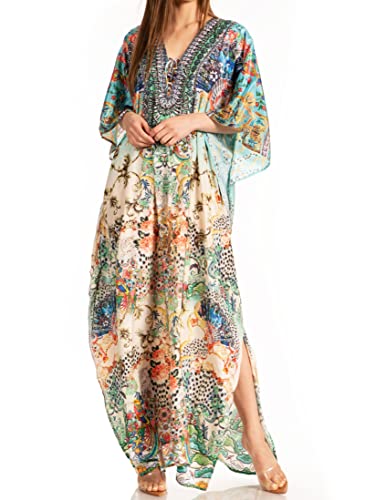 Sakkas 2001 - Yeni Damen Kurzarm V-Ausschnitt Sommer Blumen Langes Kaftan Kleid Vertuschung - 455 - OS von Sakkas