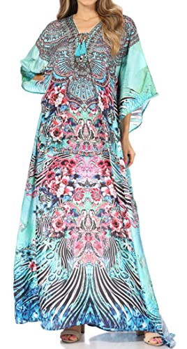 Sakkas 2001 - Yeni Damen Kurzarm V-Ausschnitt Sommer Blumen Langes Kaftan Kleid Vertuschung - 473 - OS von Sakkas