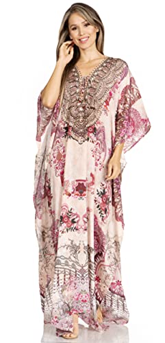 Sakkas 2001 - Yeni Damen Kurzarm V-Ausschnitt Sommer Floral Langes Kaftan Kleid Cover-Up - 495 - OS von Sakkas