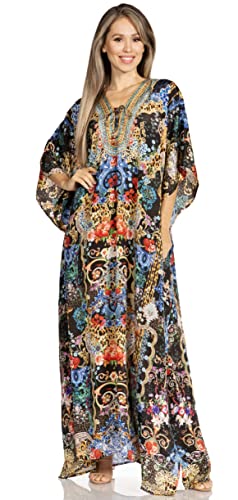Sakkas 2001 - Yeni Damen Kurzarm V-Ausschnitt Sommer Floral Langes Kaftan Kleid Cover-up - 545 - OS von Sakkas