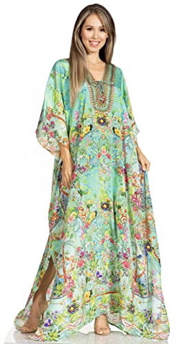 Sakkas 2001 - Yeni Damen Kurzarm V-Ausschnitt Sommer Floral Langes Kaftan Kleid Cover-up - 549 - OS von Sakkas