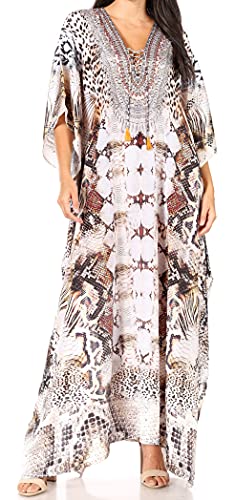 Sakkas 2001 - Yeni Damen Kurzarm V-Ausschnitt Sommer Floral Long Caftan Kleid Vertuschung - 409 - OS von Sakkas