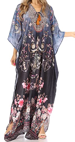 Sakkas 2001 - Yeni Damen Kurzarm V-Ausschnitt Sommer Floral Long Caftan Kleid Vertuschung - 474 - OS von Sakkas