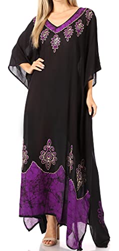 Sakkas 2005 - Leonor Frauen Boho Casual Lang Maxi Caftan Kleid Kaftan Vertuschung LougeWear - 8-Aubergine - OS von Sakkas