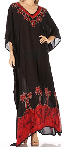 Sakkas 2005 - Leonor Frauen Boho Casual Langes Maxi Caftan Kleid Kaftan Vertuschung LougeWear - 6-BlackRed - OS von Sakkas