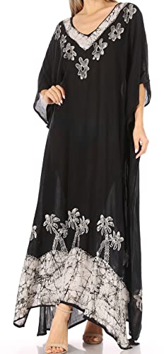 Sakkas 2005 - Leonor Frauen Boho Casual Langes Maxi Caftan Kleid Kaftan Vertuschung LougeWear - 6-Blackwhite - OS von Sakkas