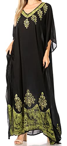 Sakkas 2005 - Leonor Frauen Boho Casual Langes Maxi Caftan Kleid Kaftan Vertuschung LougeWear - 8-Blackgreen - OS von Sakkas