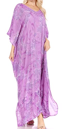 Sakkas 2006 - Catia Damen Boho Casual Langes Maxi Caftan Kleid Kaftan Vertuschung LougeWear - 3-Lila - OS von Sakkas