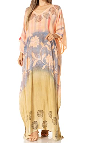 Sakkas 2006 - Catia Damen Boho Casual Langes Maxi Kaftan Kleid Kaftan Cover-up LougeWear - 15-Beige - OS von Sakkas