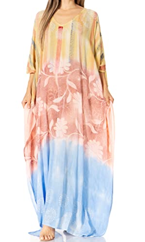 Sakkas 2006 - Catia Damen Boho Casual Langes Maxi Kaftan Kleid Kaftan Cover-up LougeWear - 15-Gelb - OS von Sakkas