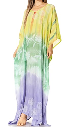 Sakkas 2006 - Catia Damen Boho Casual Langes Maxi Kaftan Kleid Kaftan Cover-up LougeWear - 15-Limegreen - OS von Sakkas