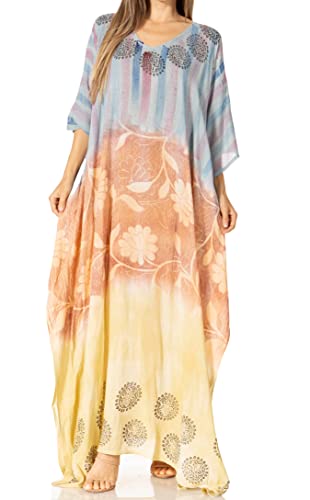Sakkas 2006 - Catia Damen Boho Casual Langes Maxi Kaftan Kleid Kaftan Cover-up LougeWear - 15-Steelblue - OS von Sakkas