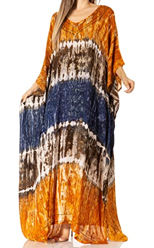 Sakkas 2006 - Catia Damen Boho Casual Langes Maxi Kaftan Kleid Kaftan Cover-up LougeWear - 18-Gold - OS von Sakkas