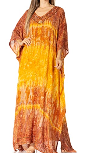 Sakkas 2006 - Catia Damen Boho Casual Langes Maxi Kaftan Kleid Kaftan Cover-up LougeWear - 18-Mauve - OS von Sakkas