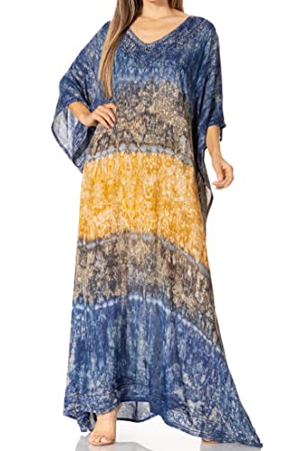 Sakkas 2006 - Catia Damen Boho Casual Langes Maxi Kaftan Kleid Kaftan Cover-up LougeWear - 18-Navy - OS von Sakkas