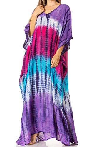 Sakkas 2006 - Catia Damen Boho Casual Langes Maxi Kaftan Kleid Kaftan Vertuschung LougeWear - 17-Lila - OS von Sakkas