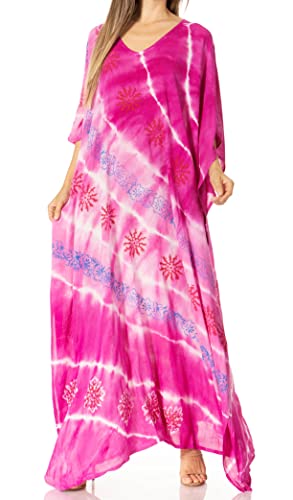 Sakkas 2006 - Catia Damen Boho Casual Long Maxi Kaftan Kleid Kaftan Cover-Up LougeWear - 23-Lila - OS von Sakkas