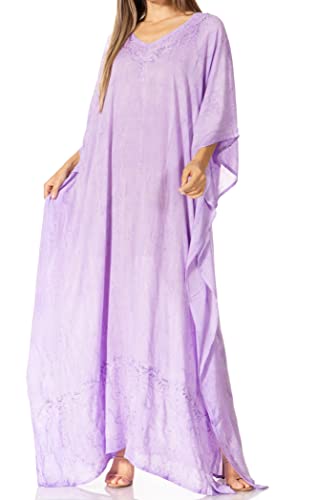 Sakkas 2006 - Catia Damen Boho Casual Long Maxi Kaftan Kleid Kaftan Cover-up LougeWear - 22-Lila - OS von Sakkas