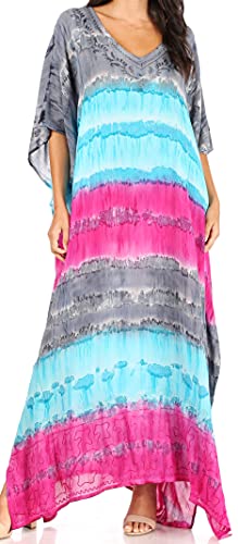 Sakkas 2006 - Catia Damen Boho Lässig Lang Maxi Caftan Kleid Kaftan Vertuschung LougeWear - 5-GreyTurquoise - OS von Sakkas