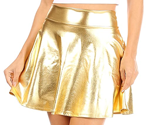 Sakkas 2010 - Damen Liquid Metallic Stretchy Flared Sportlicher Miniraterrock USA Made - Gold - S. von Sakkas