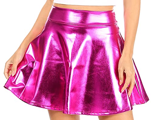 Sakkas 2010 - Womens Liquid Metallic Stretchy Flared Sportlicher Miniraterrock USA Made - Pink - L. von Sakkas