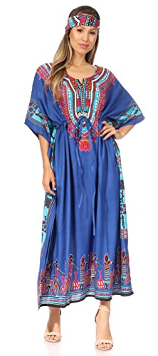 Sakkas 2014 - Mera Damen Langes, Lockeres, Kurzärmliges Sommer-Caftan-Kaftankleid - KAF1027-Blau - OS von Sakkas