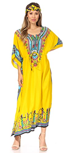 Sakkas 2014 - Mera Damen Langes, Lockeres, Kurzärmliges Sommer-Caftan-Kaftankleid - KAF1027-Gelb - OS von Sakkas