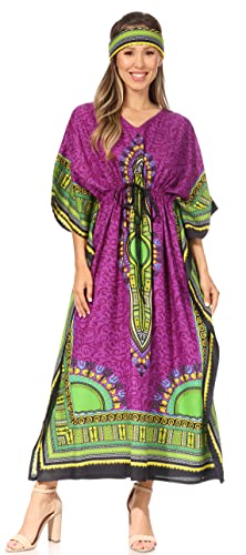 Sakkas 2014 - Mera Damen Langes, lockeres, kurzärmliges Sommer-Caftan-Kaftankleid - KAF1023-Purple - OS von Sakkas