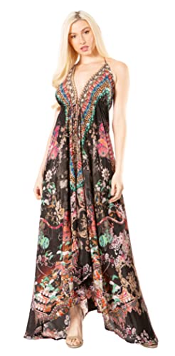 Sakkas 2021 - Lizi 2 Damen Maxi High-Low Halfter Taschentuchkleid Beach Party Vacation - 493 - OS von Sakkas