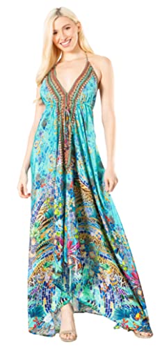 Sakkas 2021 - Lizi 2 Damen Maxi High-Low Halfter Taschentuchkleid Beach Party Vacation - 513 - OS von Sakkas
