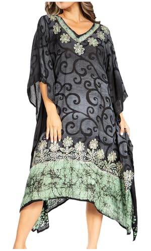 Sakkas 2025 - Clementine Damen Tie Dye Kaftan Kleid/Cover Up Beach Kaftan Boho Sommer - 35-BlackMint - OS von Sakkas