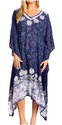 Sakkas 2025 - Clementine Damen Tie Dye Kaftan Kleid/Cover Up Beach Kaftan Boho Summer - 35-NavyWhite - OS von Sakkas