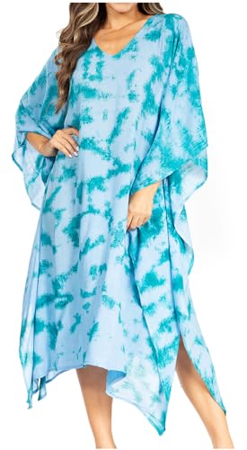 Sakkas 2025 - Clementine Damen Tie Dye Kaftan Kleid/Cover Up Strand Kaftan Boho Sommer - 36-GrünBlau - OS von Sakkas