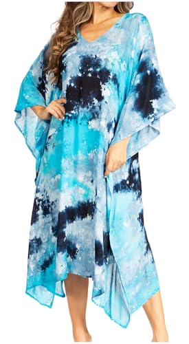Sakkas 2026 - Clementine Second Damen Tie Dye Kaftan Kleid/Cover Up Beach Kaftan Boho - 38-Navygreen - OS von Sakkas