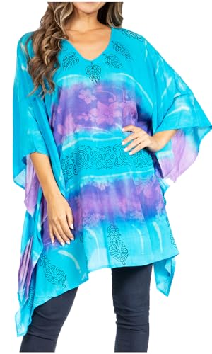 Sakkas 2028 - Adalwin Second Tiedye Desert Sun Circle Ponch Tunika Top Bluse mit Stickerei - 39-LilaTürkis - OS von Sakkas