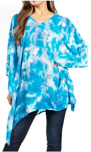 Sakkas 2028 - Adalwin Second Tiedye Desert Sun Circle Ponch Tunika Top Bluse mit Stickerei - 40-Blau - OS von Sakkas