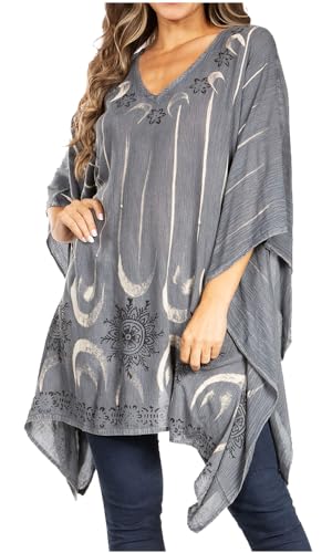 Sakkas 2029 - Adalwin Third Tie Dye Desert Sun Circle Ponch Tunika Top Bluse mit Stickerei - 41-Grau - OS von Sakkas