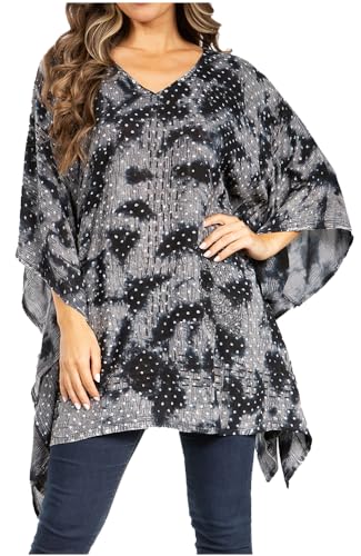 Sakkas 2029 - Adalwin Third Tie Dye Desert Sun Circle Ponch Tunika Top Bluse mit Stickerei - 43-Schwarz - OS von Sakkas