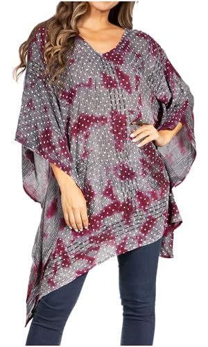Sakkas 2029 - Adalwin Third Tie Dye Desert Sun Circle Ponch Tunika Top Bluse mit Stickerei - 43-Violet - OS von Sakkas