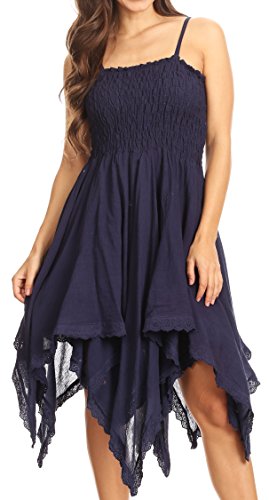 Sakkas 2058 - Ella gesmokt Mieder Spaghetti schnallen Doppelschichtenkleid - Navy - OS von Sakkas