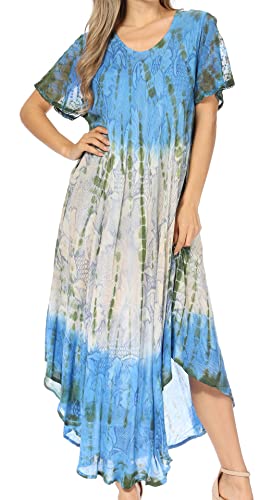 Sakkas 20831 Mika Ombre Floral Kaftan Kleid - Blau/Creme - Eine Größe von Sakkas