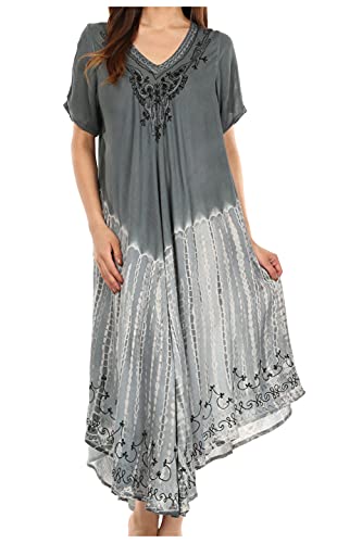 Sakkas 20SE Viveka gestickte Kaftan Kleid - Grau - One Size von Sakkas