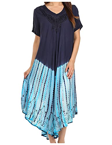 Sakkas 20SE Viveka gestickte Kaftan Kleid - Navy - One Size von Sakkas