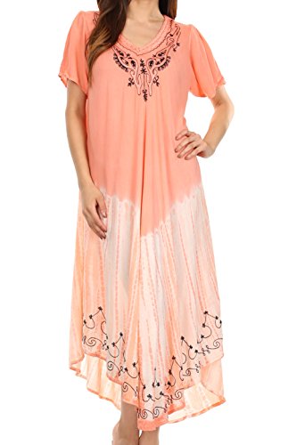Sakkas 20SE Viveka gestickte Kaftan Kleid - Peach - One Size von Sakkas